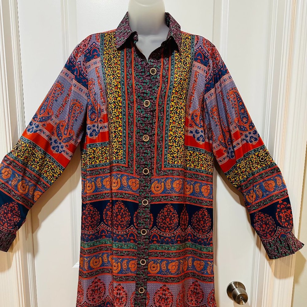 New Maeve Anthropologie Floral Long Sleeve 100% Silk Shirt Dress (NWT) Size 12